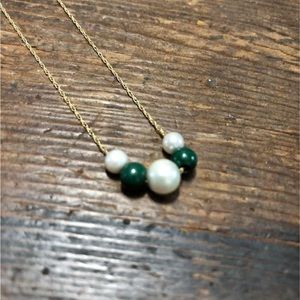 14k Gold Pearl and Jade Necklace